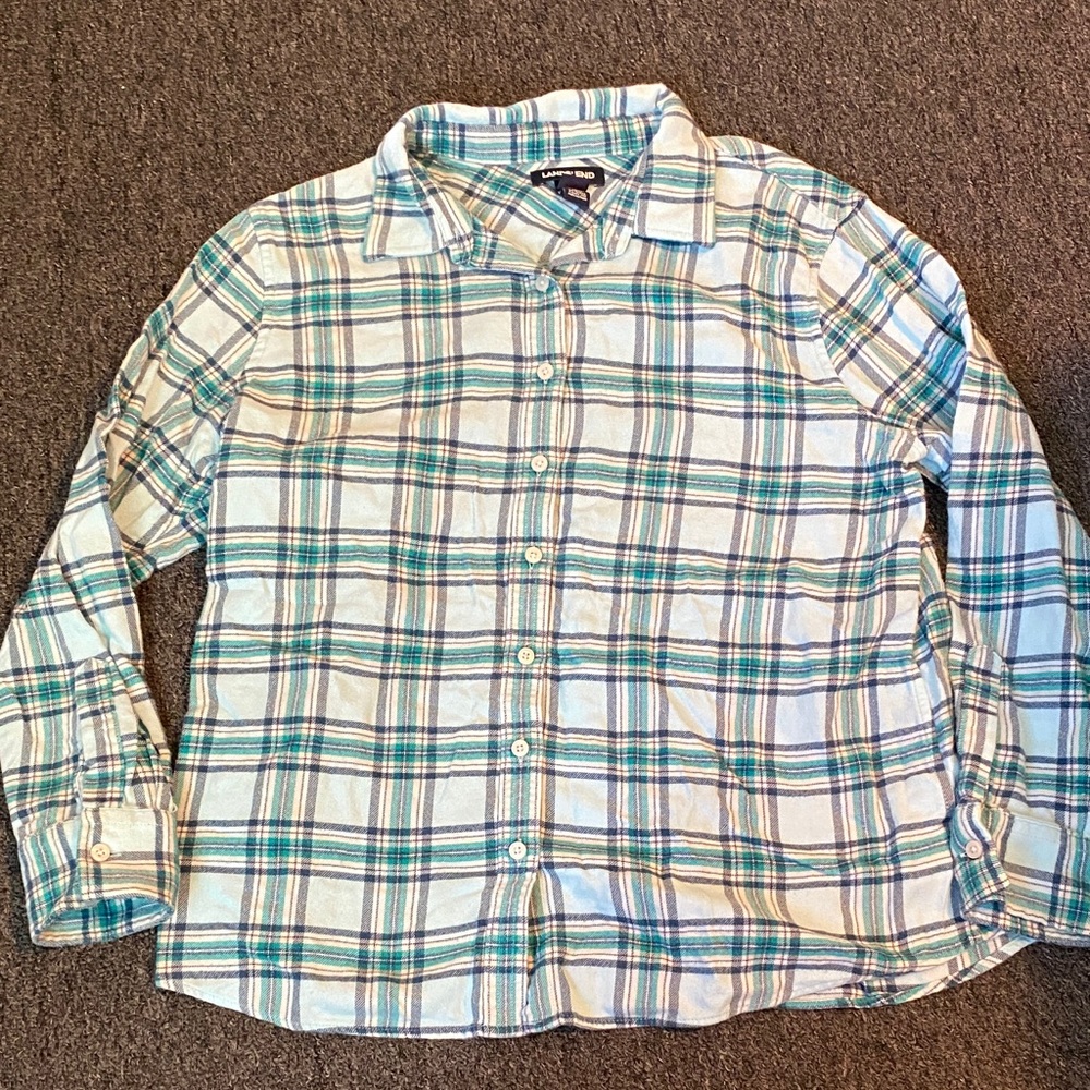 Lands' End Plaid Button Down Shirt in Blue and Green